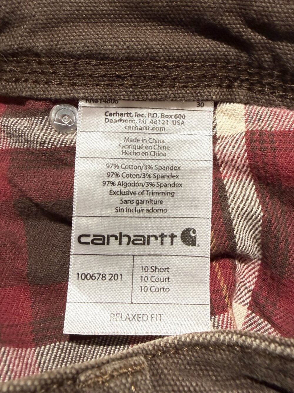Carhartt Womens Flannel Lined Heavy Work Pants 10 Short Brown Stretch Workwear - Picture 8 of 8